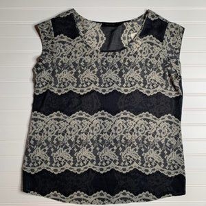 The Limited Womens Black Beige Scoop Neck Top